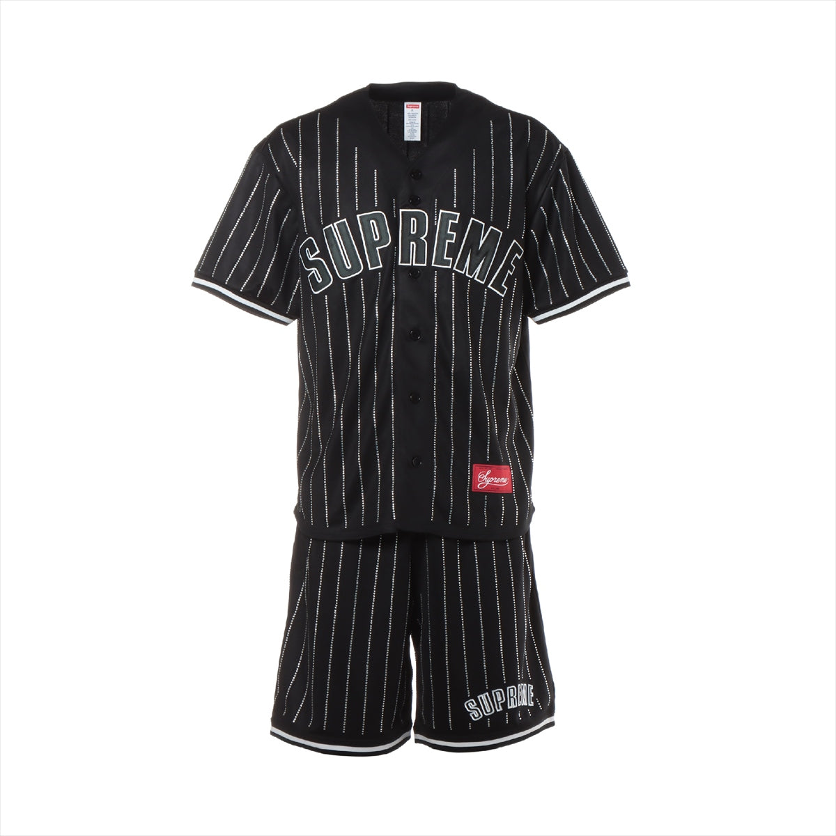シュプリーム 22SS ポリエステル セットアップ S メンズ ブラック Rhinestone Stripe Basketball Jersey/Short