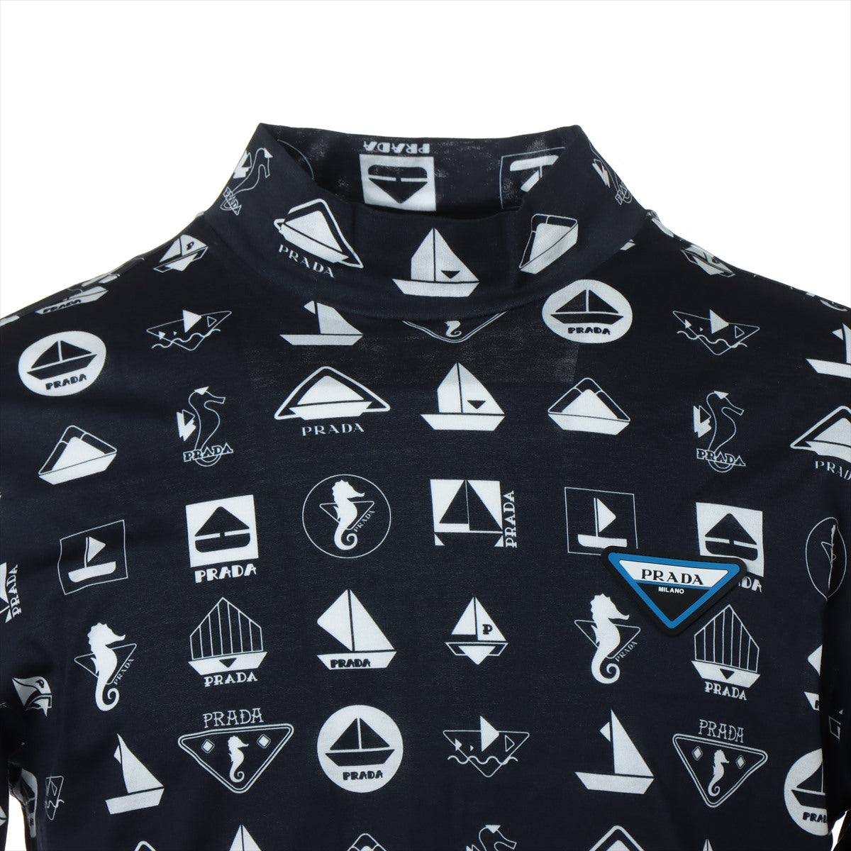 プラダ 19SS コットン ロングTシャツ M メンズ ネイビー 三角ロゴ