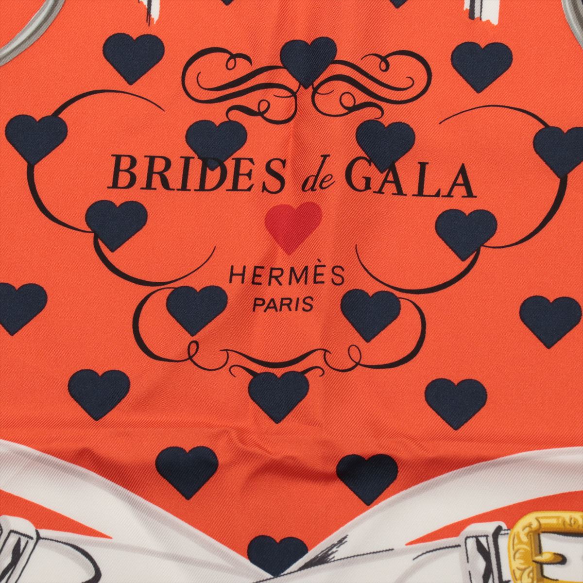 エルメス カレ90 Brides de Gala Love 式典用馬勒 スカーフ シルク オレンジ