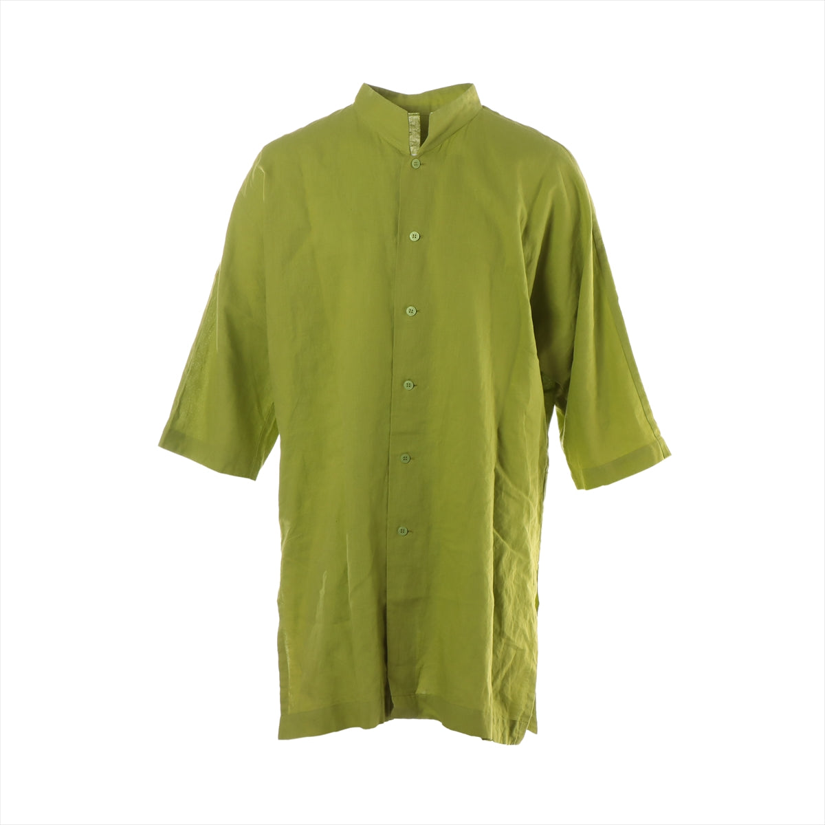 オムプリッセ イッセイミヤケ コットン×リネン シャツ 3 メンズ グリーン  半袖シャツ HP12FJ015
