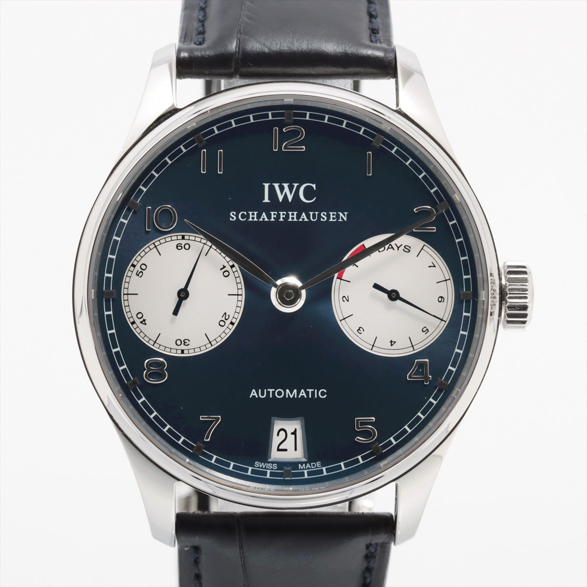 IWC ポルトギーゼ オートマティック 7デイズ ローレウス IW500112 SS×革 AT 青文字盤