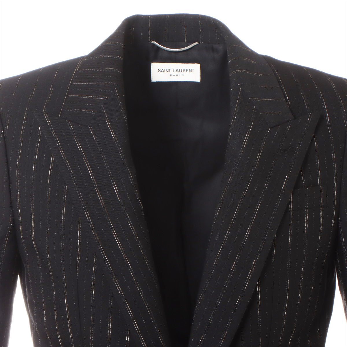 485cm袖丈サンローランパリ 2012年 310528 ネイビー ウール デザインジャケット 46