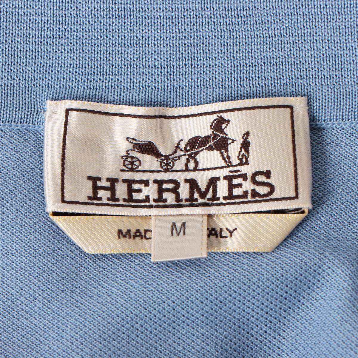 エルメス コットン ポロシャツ M メンズ ライトブルー  Hロゴ刺繡