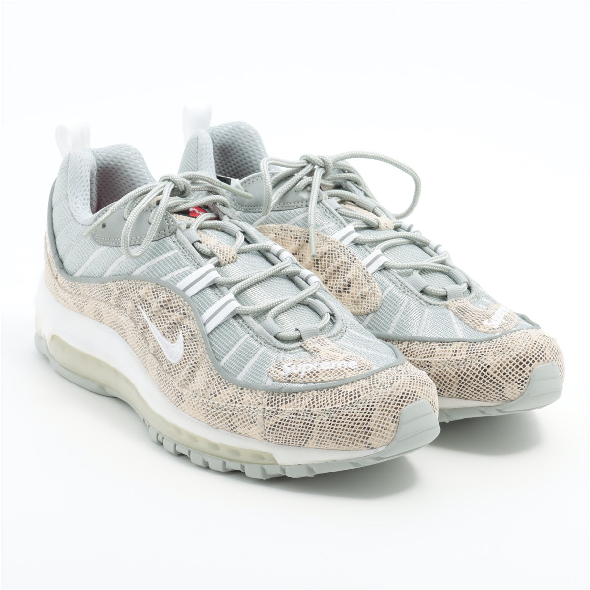 ナイキ×シュプリーム AIR MAX 98 ファブリック スニーカー 27cm メンズ シルバー×ベージュ 844694-100 替えヒモ有