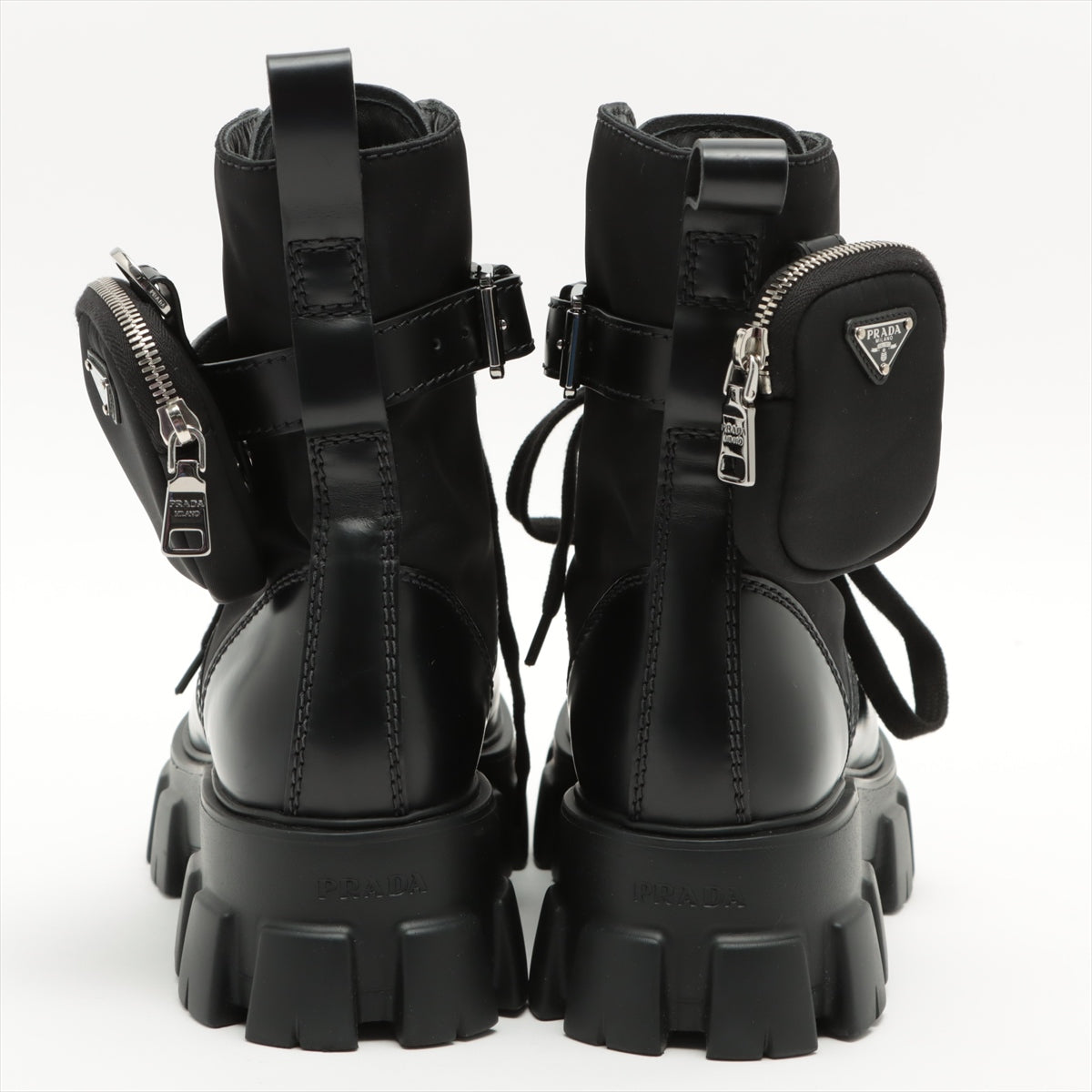 プラダ モノリス ナイロン×レザー ブーツ 7 1/2 メンズ ブラック 2UE007 箱 袋あり ポーチ 三角ロゴ