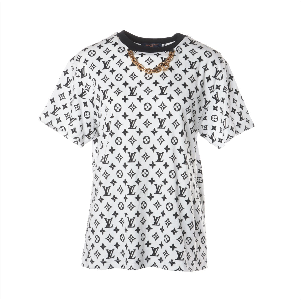 ルイヴィトン 23AW コットン Tシャツ S レディース ブラック×ホワイト 3Dモノグラム LV サークルチェーン クルーネック RW2