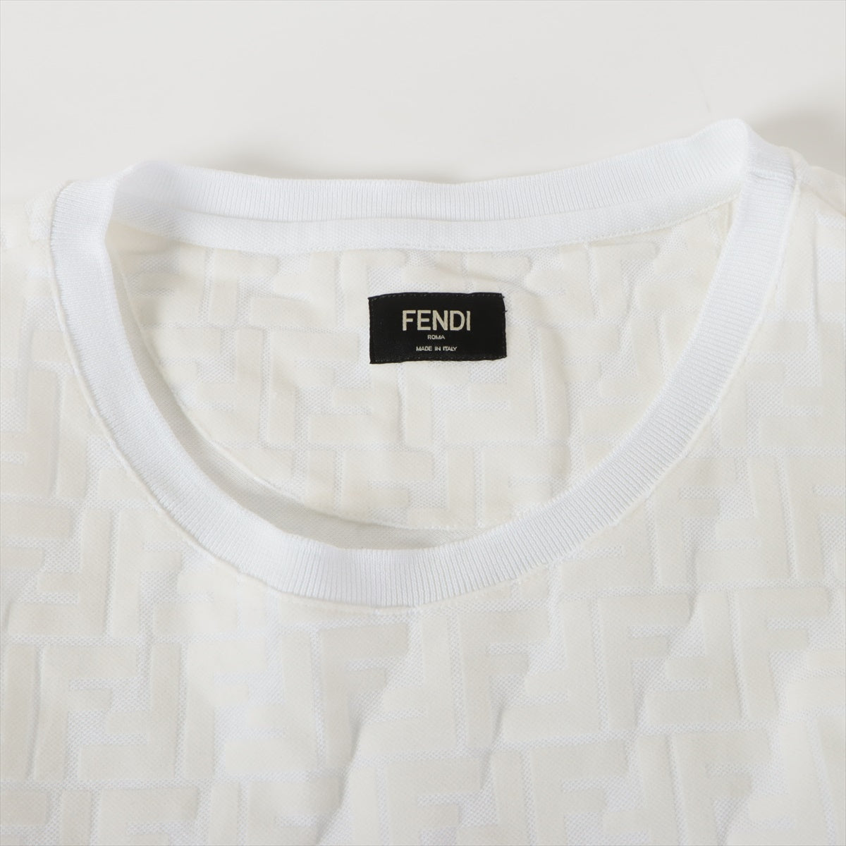 フェンディ 22年 コットン×ナイロン Tシャツ XL メンズ ホワイト FFモチーフ FY0936 総柄