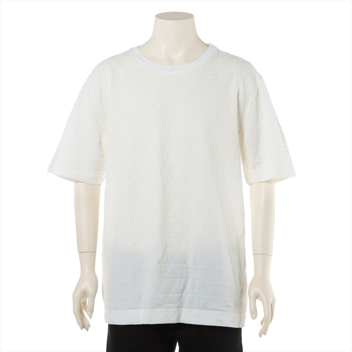 フェンディ 22年 コットン×ナイロン Tシャツ XL メンズ ホワイト  FFモチーフ FY0936 総柄