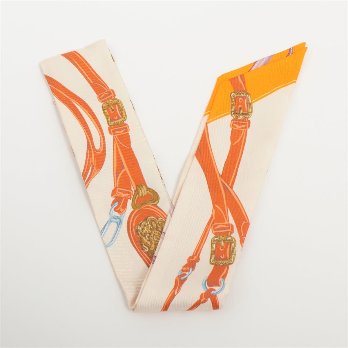エルメス ツイリー BRIDES de GALA 式典用馬勒 スカーフ シルク オレンジ