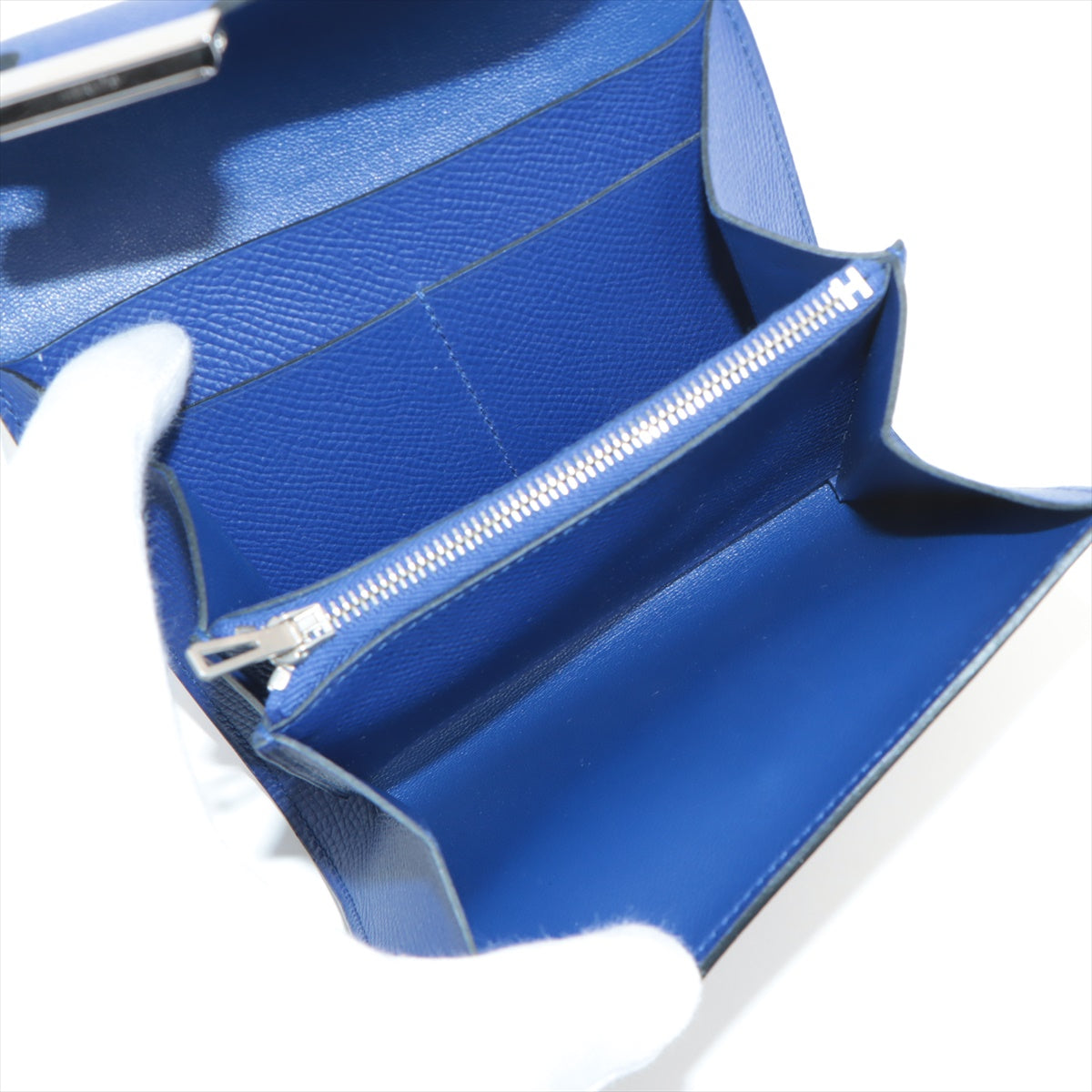 エルメス 2018年製 クリック12 三つ折り 財布 レザー 青 ブルー C刻印
