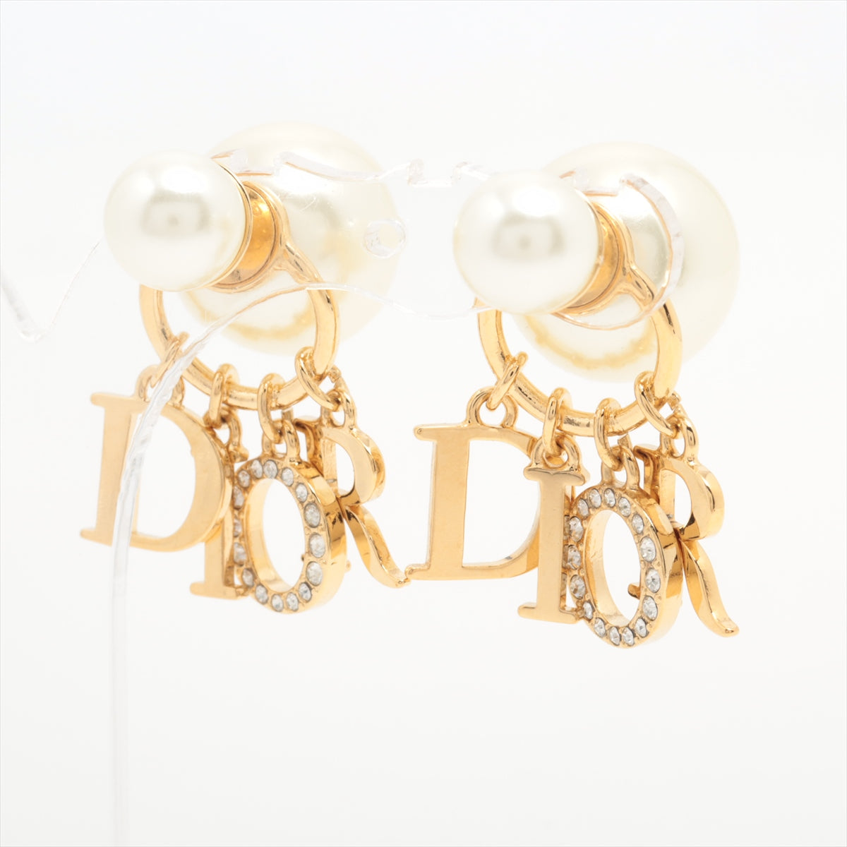 ディオール Dior Tribales  ディオール トライバル ピアス(両耳用) GP×ラインストーン×フェイクパール ホワイト×ゴールド