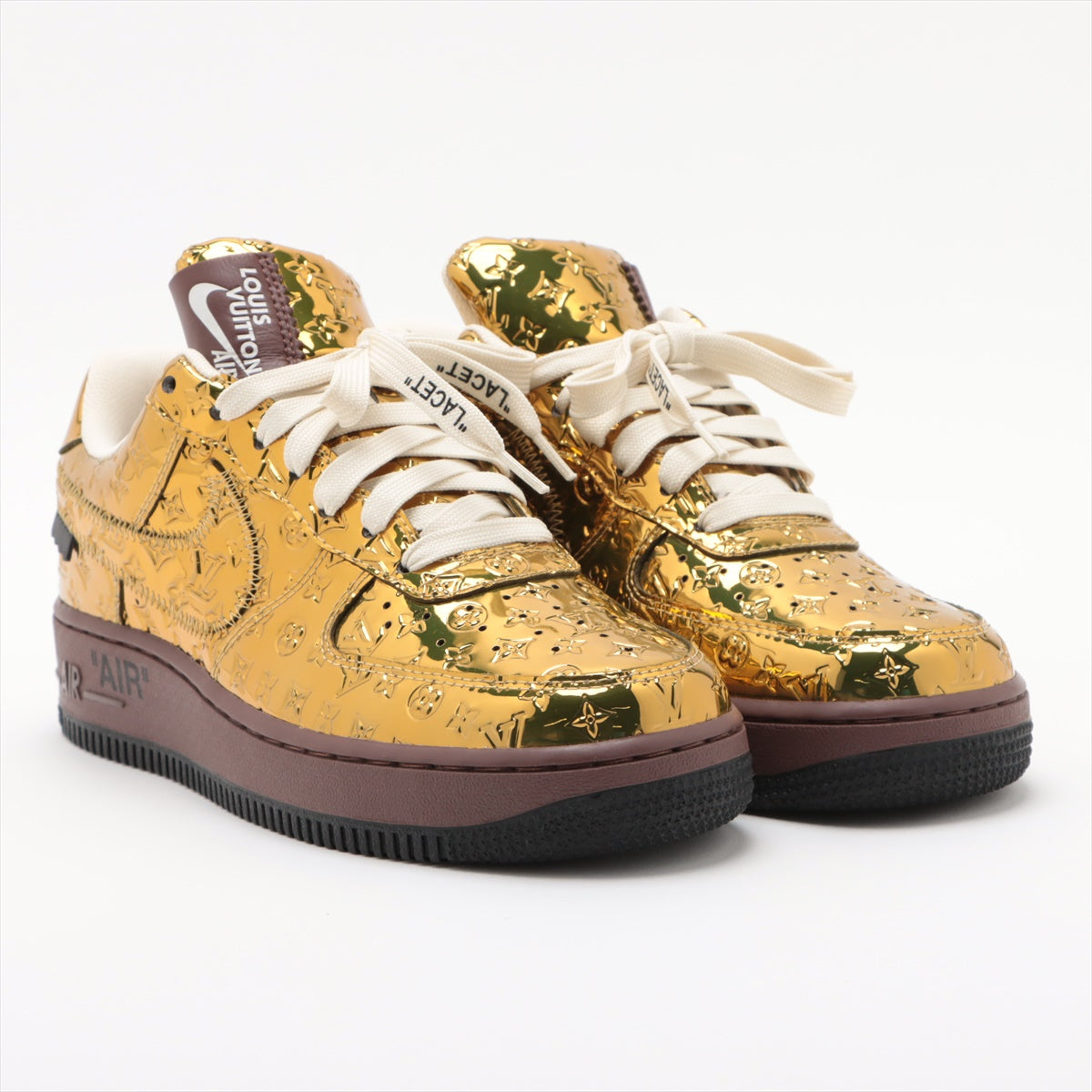 ルイヴィトン×ナイキ 22年 パテントレザー スニーカー 6 メンズ ゴールド LD0222 Air Force 1 Low By Virg