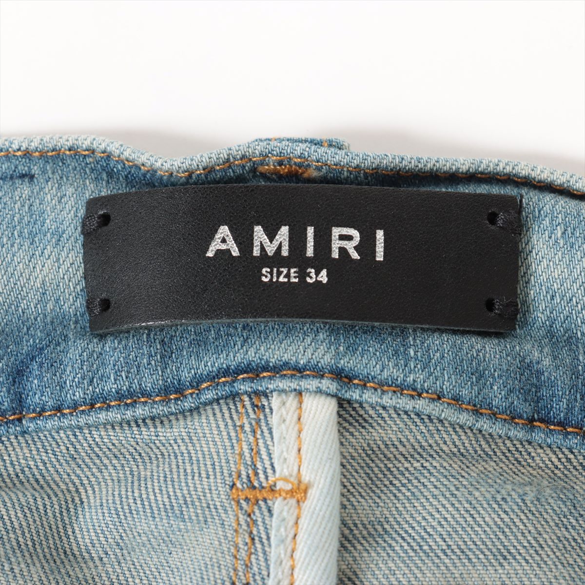 アミリ 23AW コットン×ポリウレタン デニムパンツ 34 メンズ ブルー MX1 LEATHER JEAN  クラッシュ加工｜a2318498｜中古ブランド品・ブランド古着通販｜ALLU（アリュー）