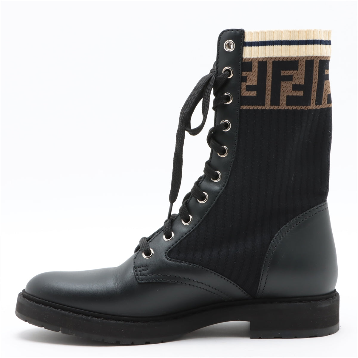 FENDI  ブーツ　レザー×ＲＡＺＺＡ（エイ）　ブラック×ホワイトサイズ365