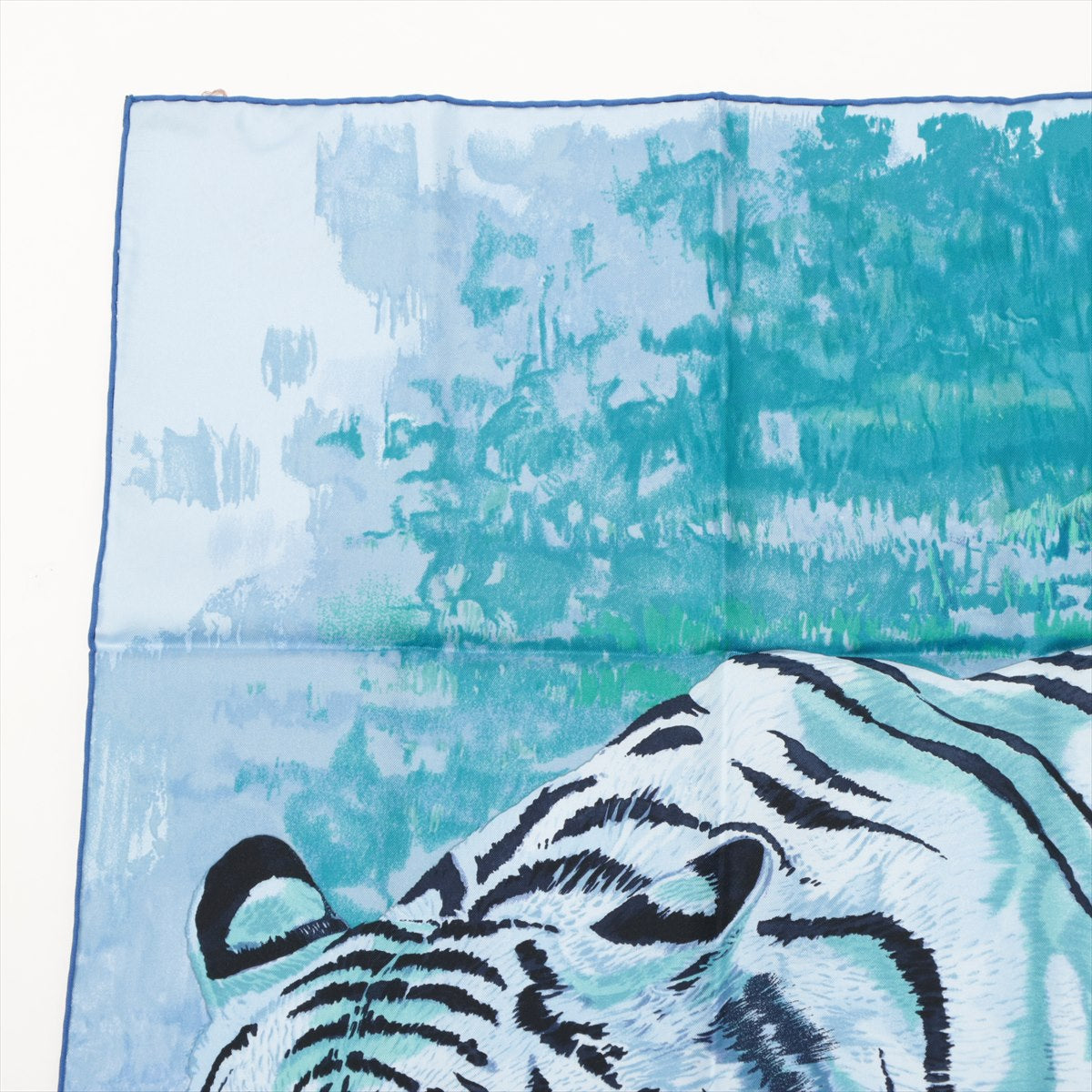 エルメス カレ90 TIGRE DU BENGALE ベンガルの虎 スカーフ シルク ブルー ツレ 保管臭