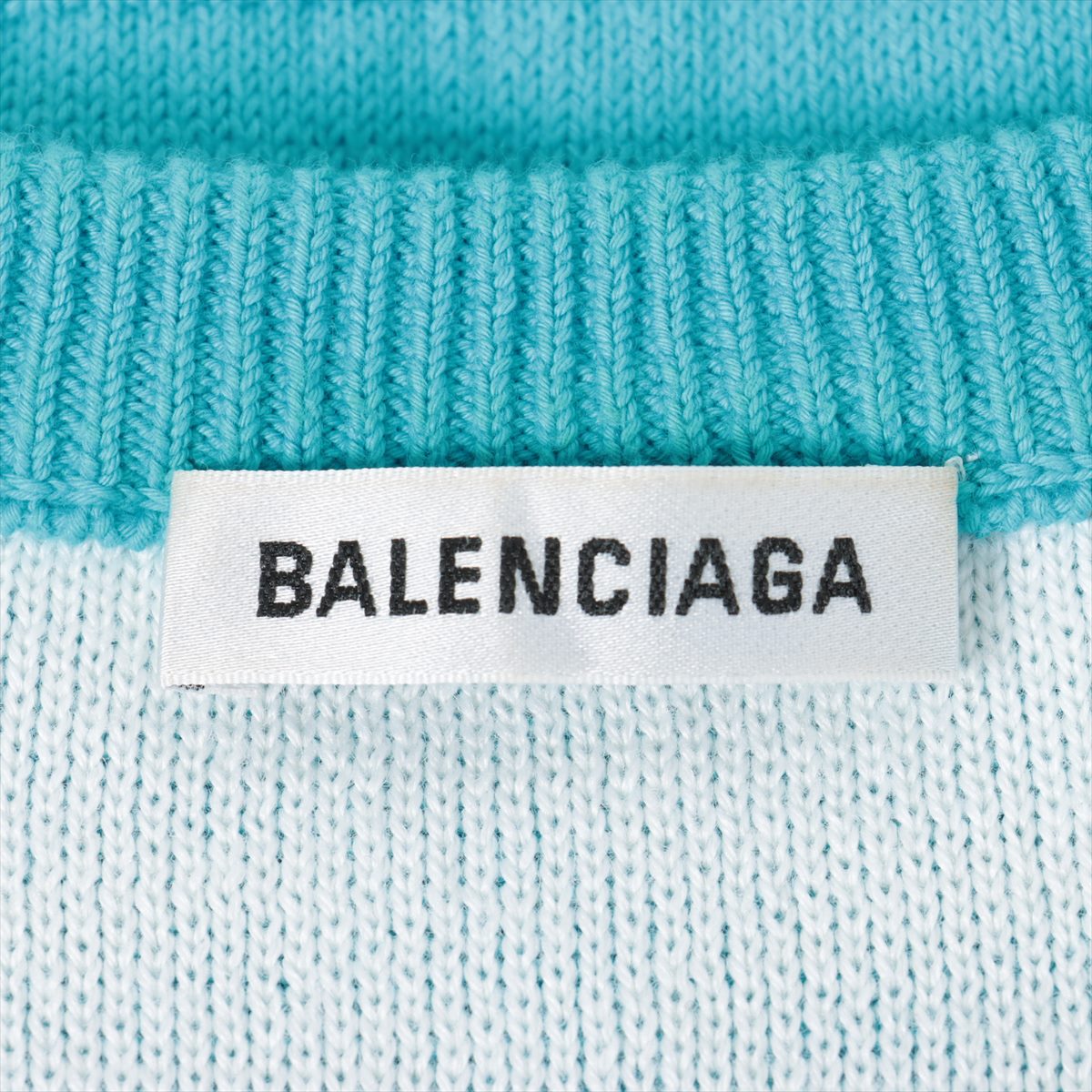 バレンシアガ 20年 コットン×ウール ニット XS メンズ ブルー  ロゴ総柄 クルーネック オーバーサイズ 625329
