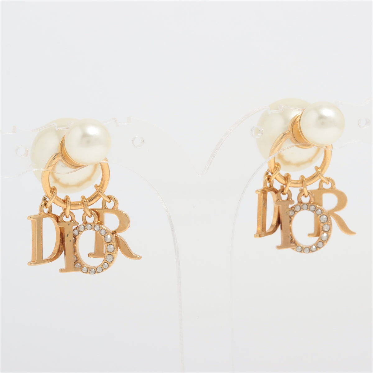 ディオール Dior Tribales  ディオール トライバル ピアス(両耳用) GP×ラインストーン×フェイクパール ホワイト×ゴールド