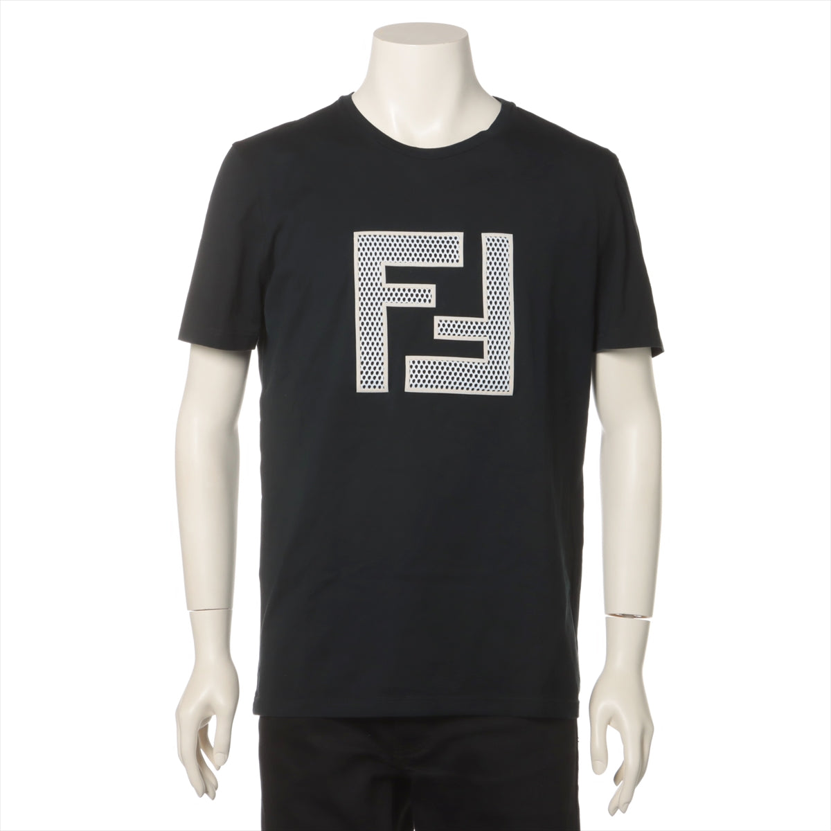 フェンディ 18年 コットン×ポリエステル Tシャツ XL メンズ ブラック  FFメッシュロゴ FAF532