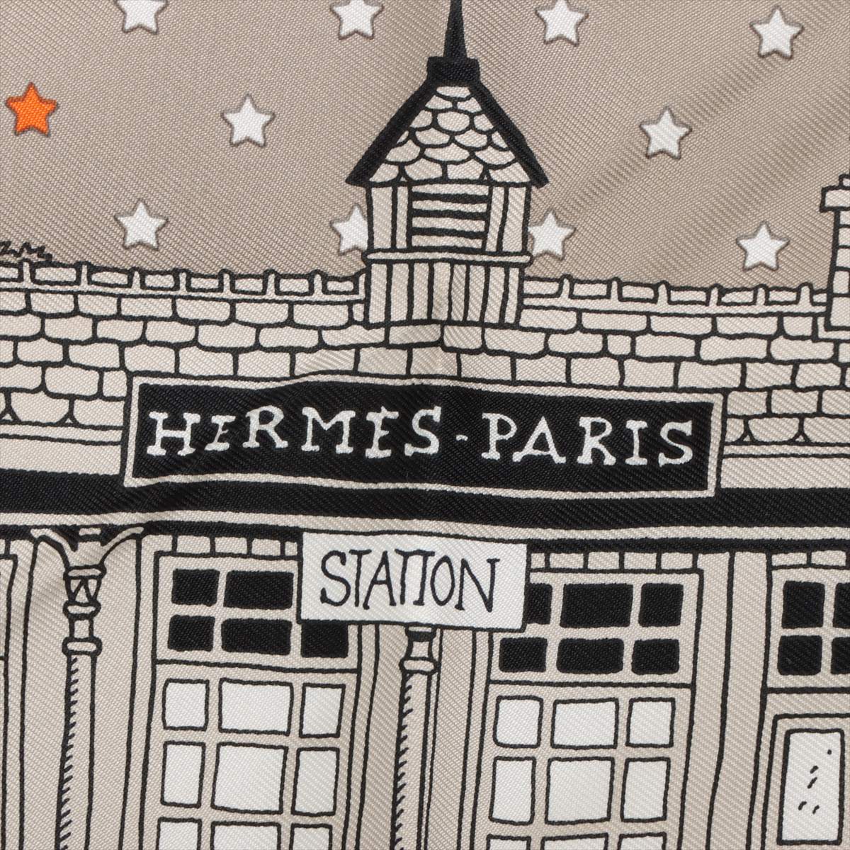 エルメス カレ55 Hermes Paris Station Bandana エルメス パリステーション バンダナ スカーフ シルク グレー