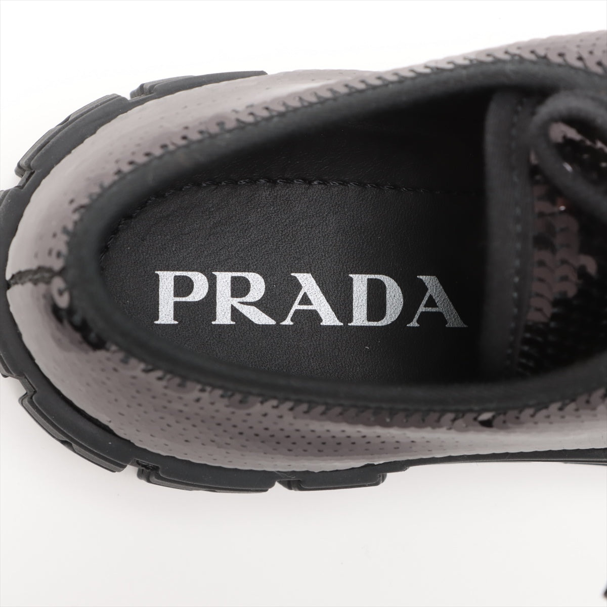 日本産】 PRADA◇フラットパンプス/38/BLK/スパンコール その他