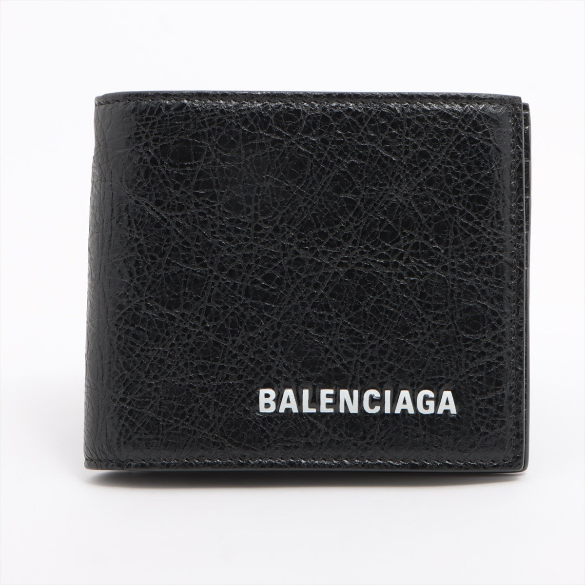 バレンシアガ ロゴ レザー 二つ折り財布 ブラック ウォレットチェーン付き