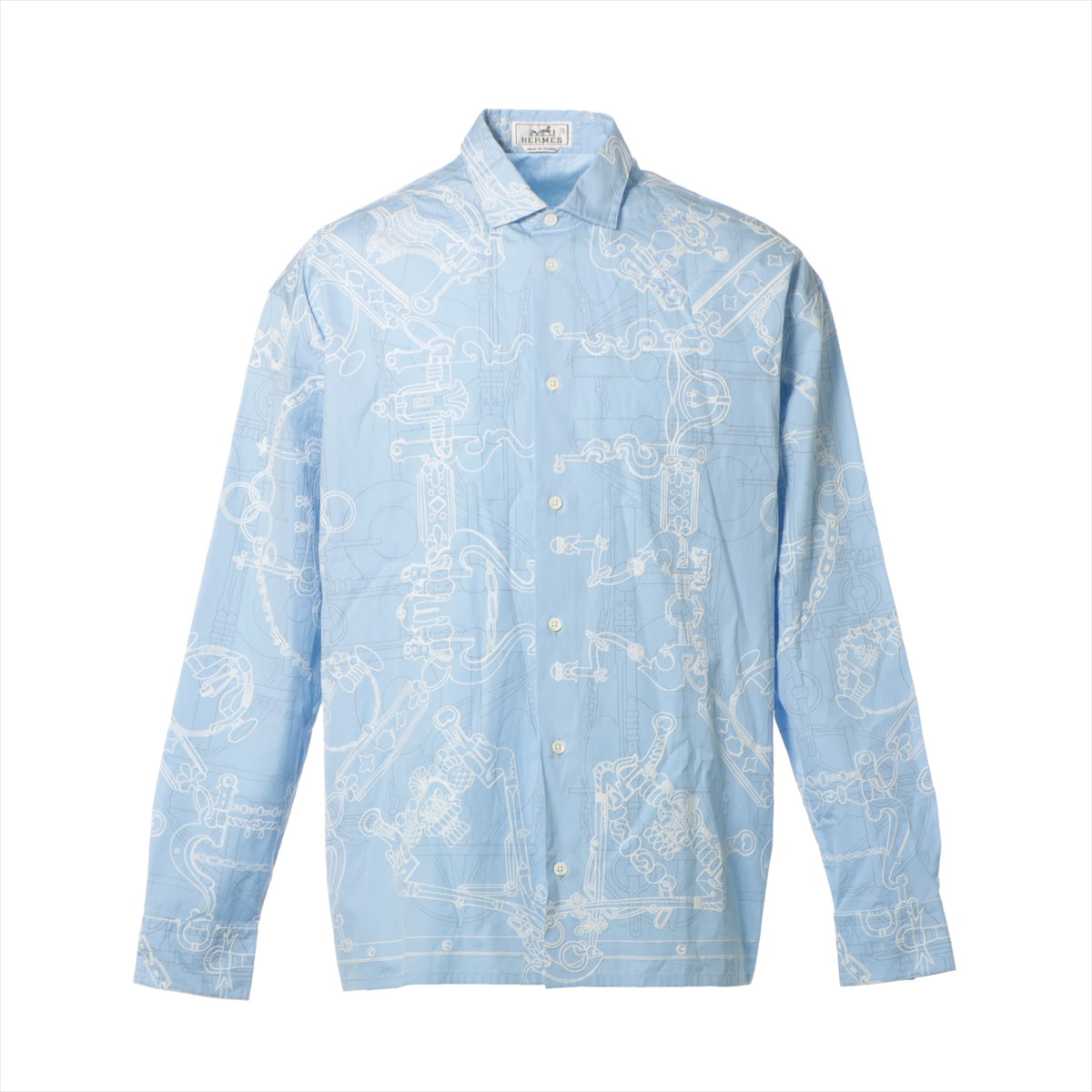 エルメス セリエ コットン シャツ 39 メンズ ブルー  3Dプリント Sマークあり