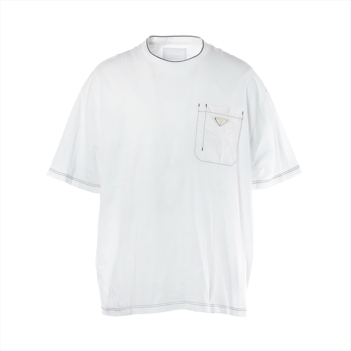 プラダ 22SS コットン×ナイロン Tシャツ XL メンズ ホワイト ロゴプレート付き ステッチ  UJN790｜a2577400｜中古ブランド品・ブランド古着通販｜ALLU（アリュー）