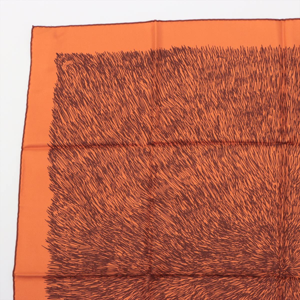エルメス カレ90 スカーフ シルク オレンジ イラストタッチ グラフィック