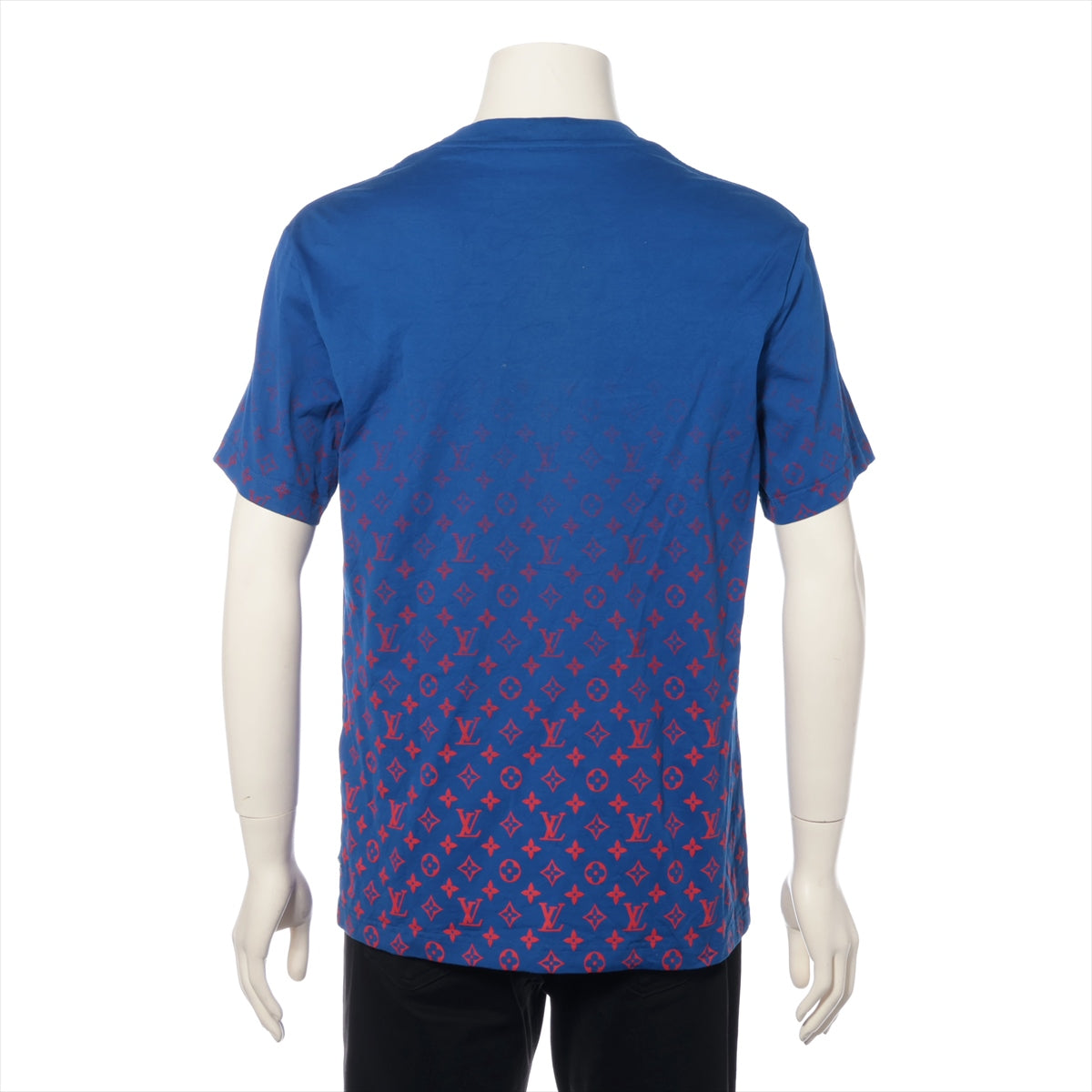 ルイヴィトン 21AW コットン Tシャツ L メンズ ブルー×レッド  RM212Q モノグラム