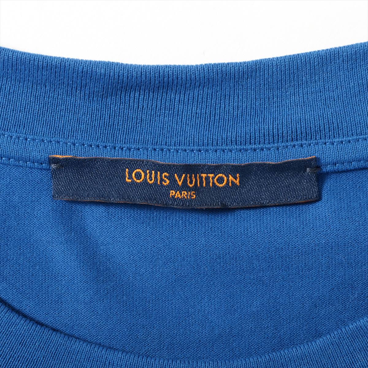 ルイヴィトン 21AW コットン Tシャツ L メンズ ブルー×レッド  RM212Q モノグラム