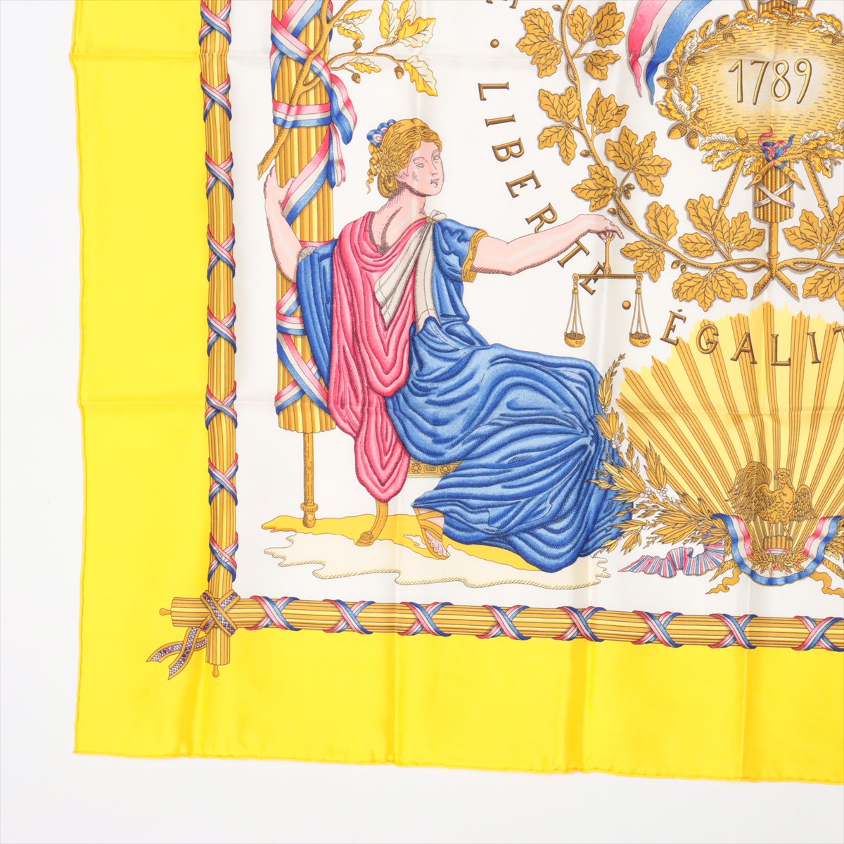 エルメス カレ90 1789 LIBERTE EGALITE FRATERNITE REPUBLIQUE FRANCAISE フランス革命を記念して スカーフ シルク イエロー