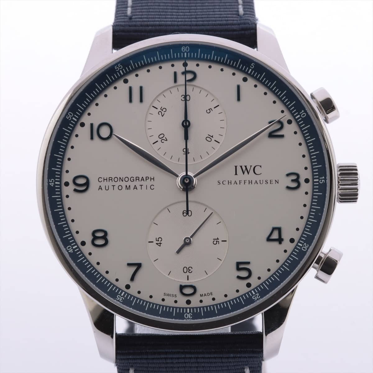 IWC ポルトギーゼ・クロノグラフ・ブヘラ・ブルーエディション IW371492 SS×ナイロン AT シルバー文字盤