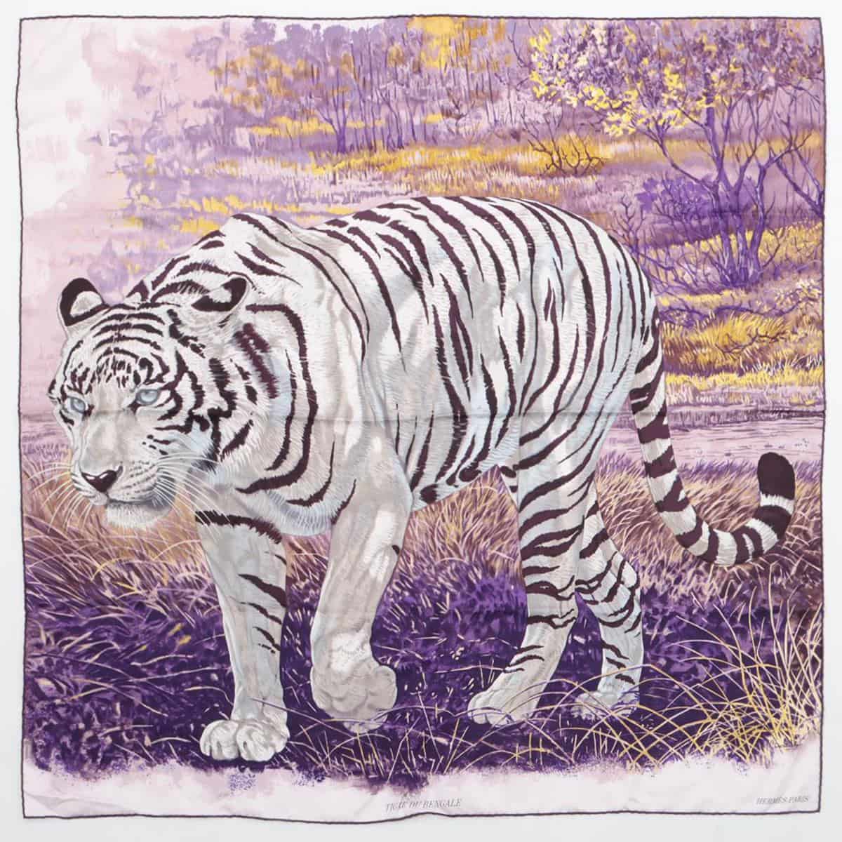 エルメス カレ90 TIGRE DU BENGALE ベンガルの虎 スカーフ シルク パープル Robert Dalle
