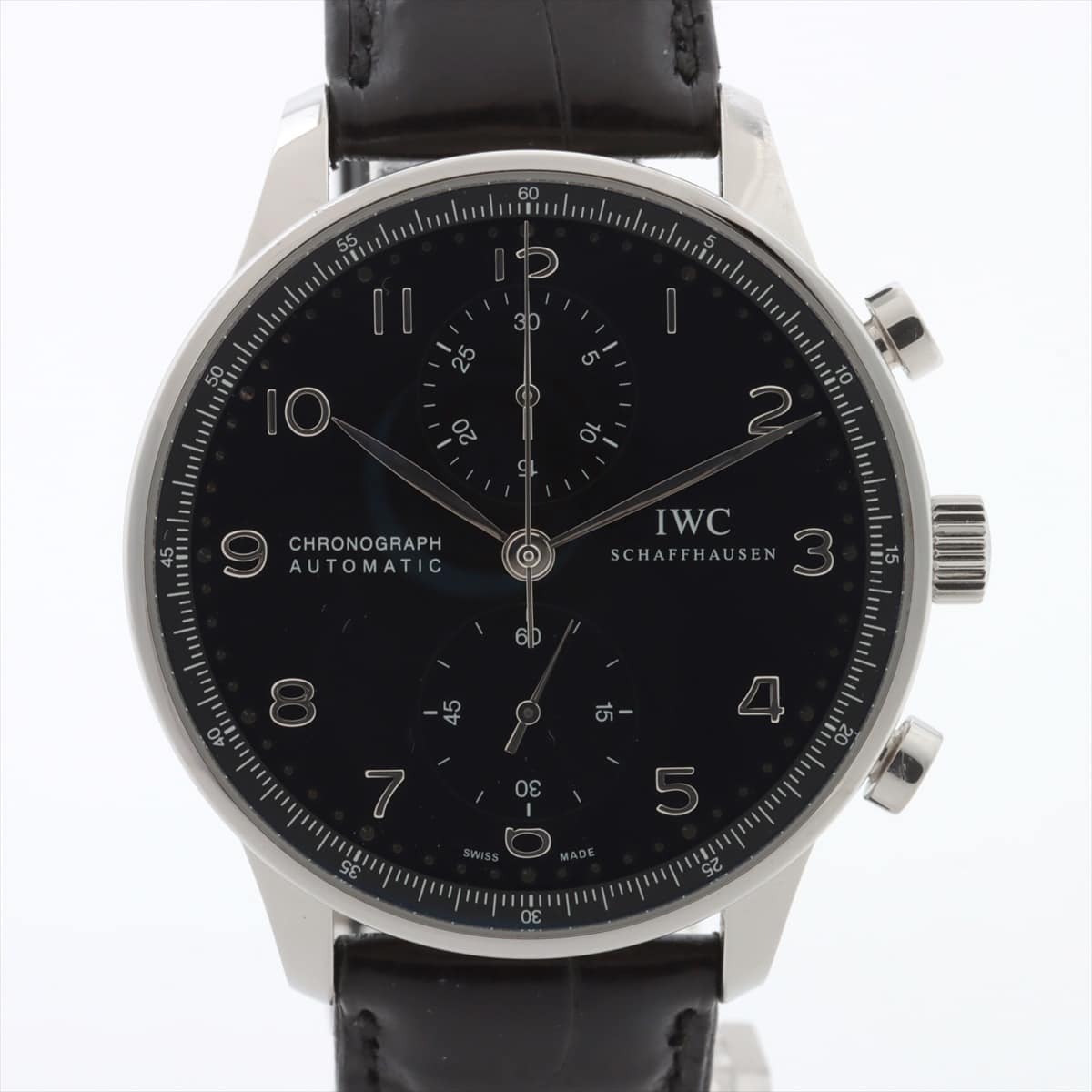 IWC ポルトギーゼ IW371447 SS×革 AT 黒文字盤