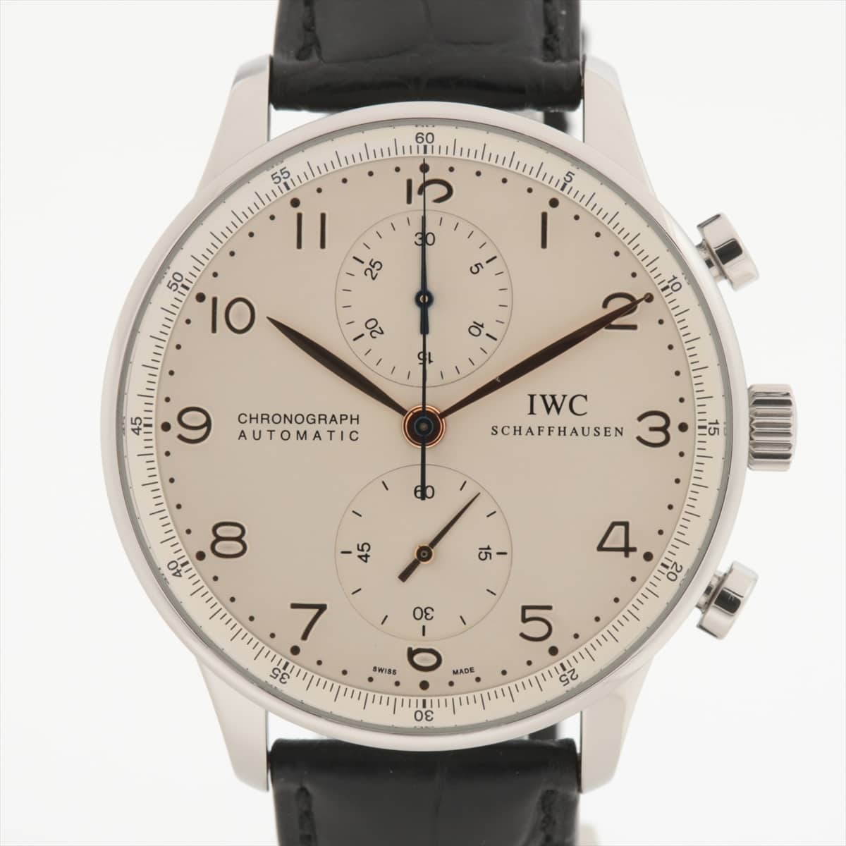 IWC ポルトギーゼ クロノグラフ IW371401 SS×革 AT シルバー文字盤