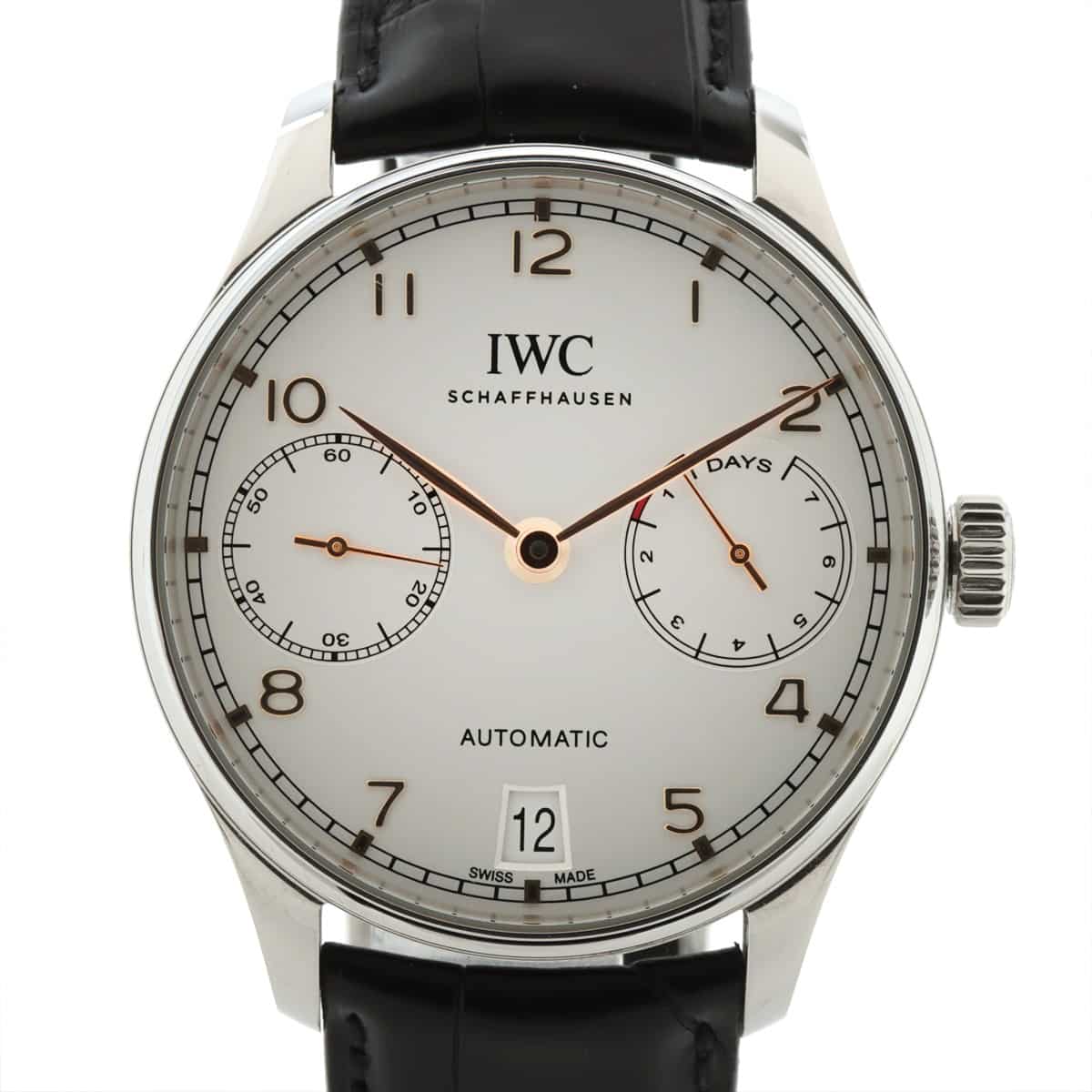 IWC ポルトギーゼ 7DAYS IW500704 SS×革 AT シルバー文字盤 替えベルト×1(定革破損)