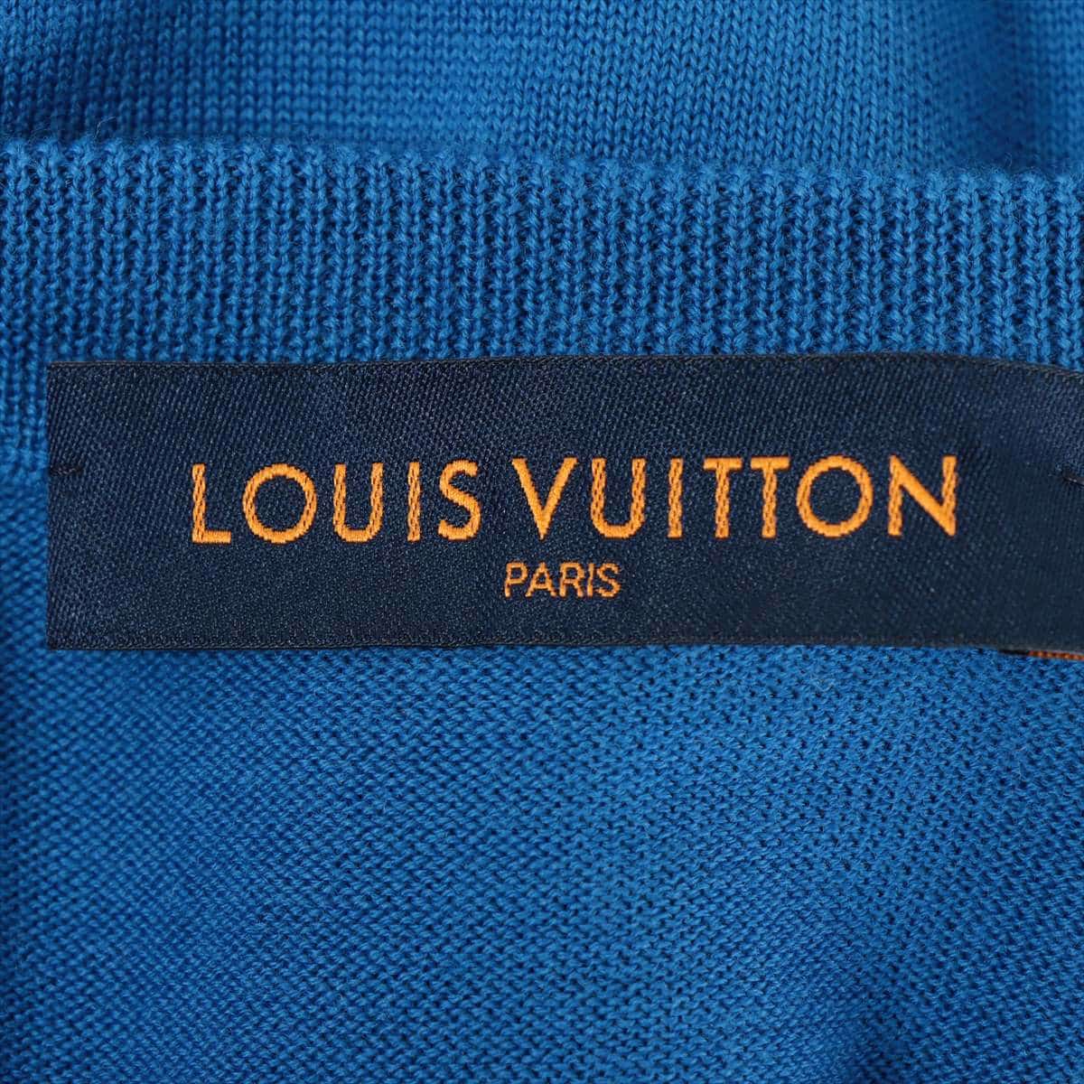 ルイヴィトン 20AW ウール 半袖ニット XXL メンズ ブルー  RM202 クラウドジャガード