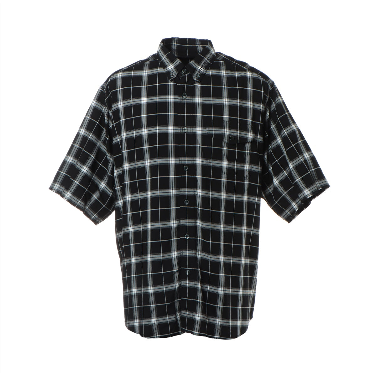 バレンシアガ 18AW レーヨン シャツ 38 メンズ ブラック×ホワイト  ネックロゴ 半袖 オーバーサイズ