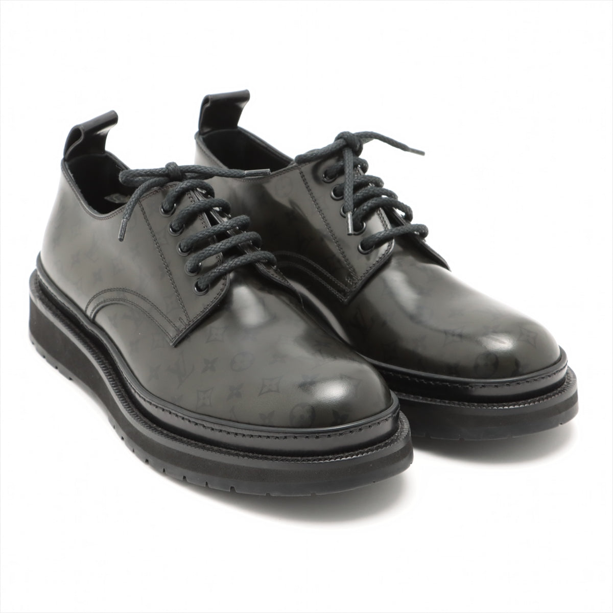 未使用 ルイヴィトン LOUIS VUITTON レザーシューズ ダービーシューズ ロゴ柄 プレーントゥ カーフレザー 革靴 メンズ 7(26cm相当) ブラック