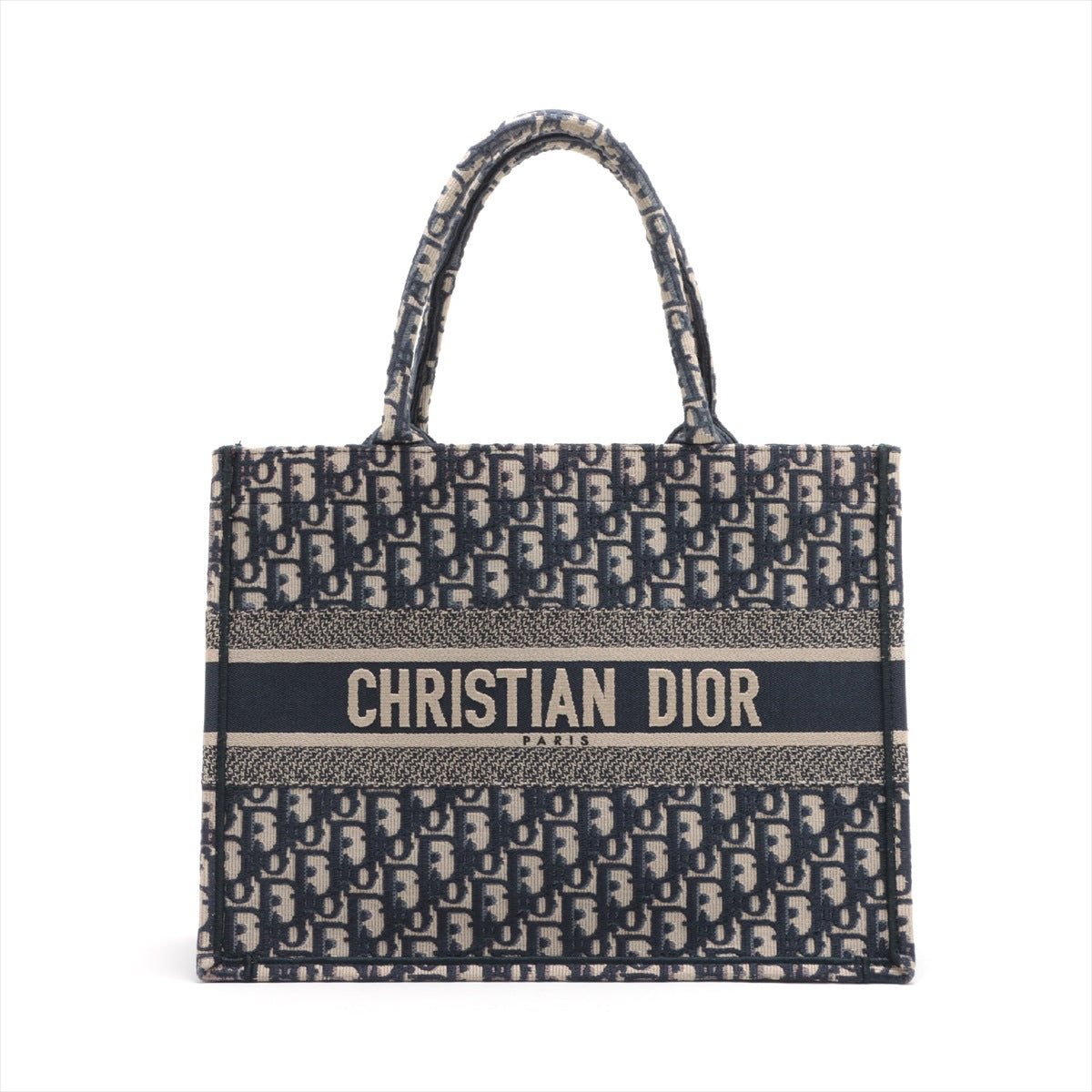 未使用 展示品 クリスチャン ディオール Christian Dior ブック トート バーティカル バッグ キャンバス ネイビー ホワイト VLP 90198428