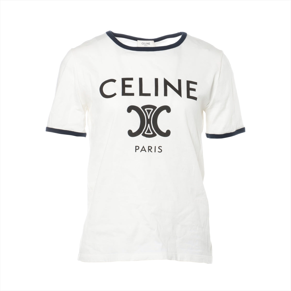 セリーヌ コットン Tシャツ S レディース ホワイト×ネイビー  2X872671Q