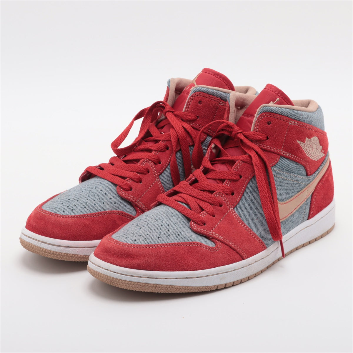 ナイキ AIR JORDAN 1 MID スエード×キャンバス ハイカットスニーカー 29cm メンズ グレー×オレンジ DM4352-600