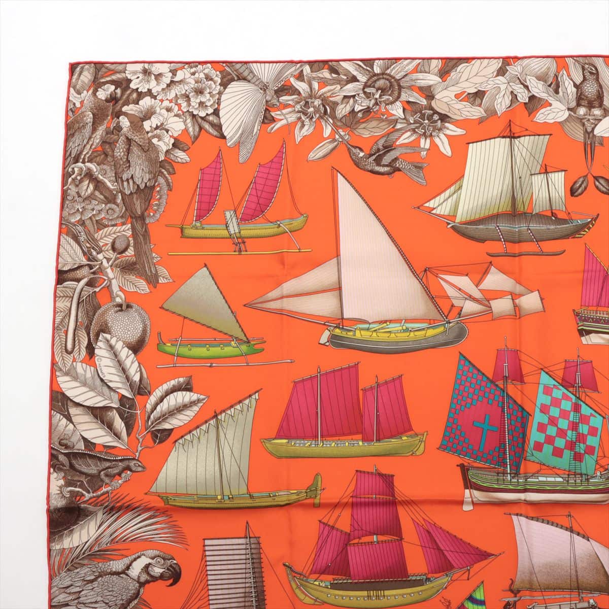 エルメス スカーフ シルク オレンジ カレ90 Tous Les Bateaux du Monde 世界の帆船