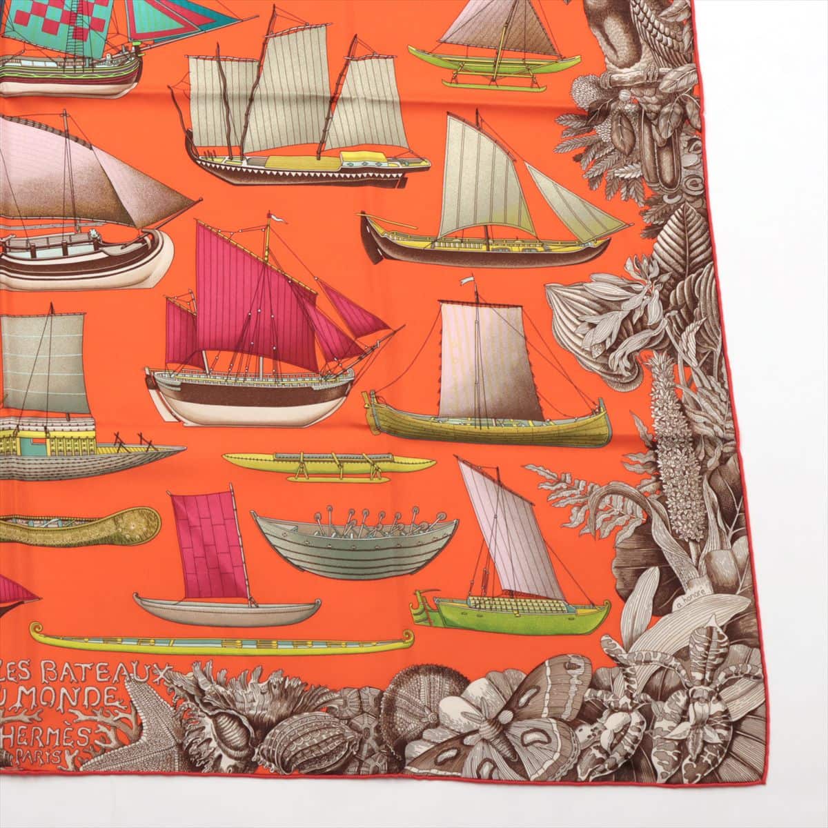 エルメス スカーフ シルク オレンジ カレ90 Tous Les Bateaux du Monde 世界の帆船