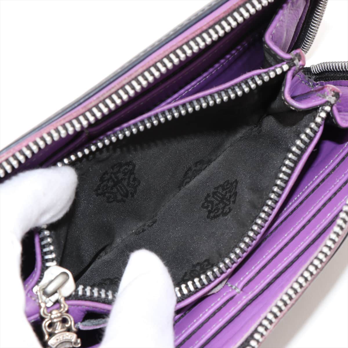 クロムハーツ REC F ZIP 財布 ソフトレザー 3セメタリークロスパッチ　黒×紫