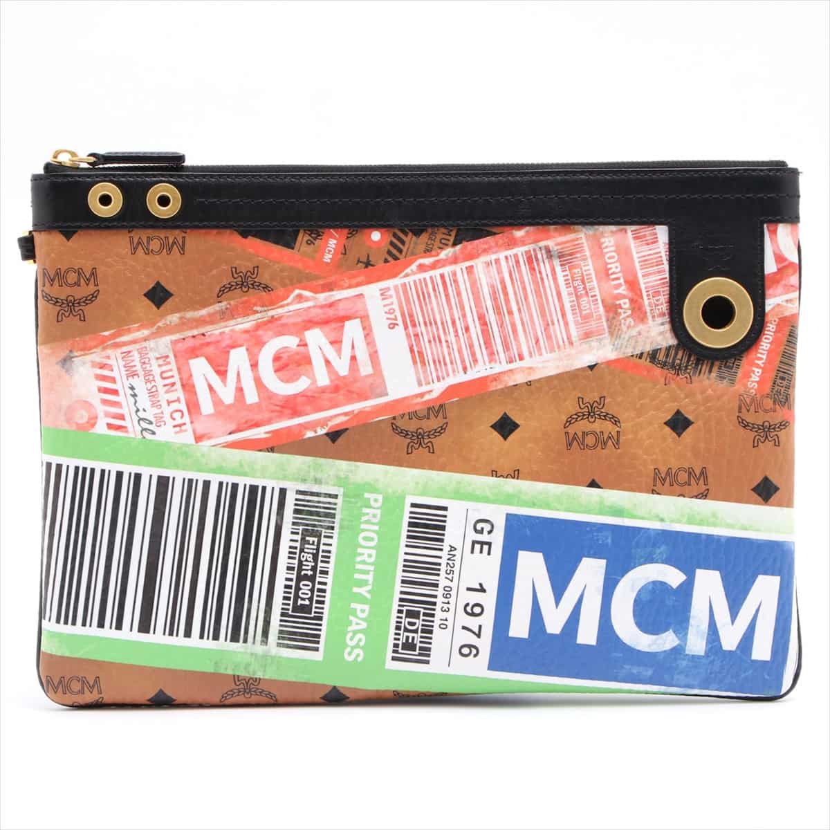 MCM トラベラー レザー クラッチバッグ ブラック×ブラウン
