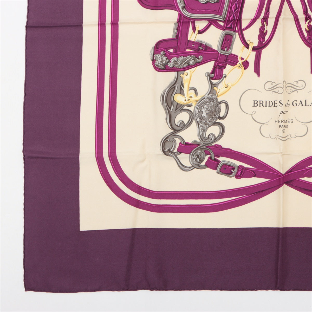 エルメス カレ90 BRIDES de GALA 式典用馬勒 スカーフ シルク パープル