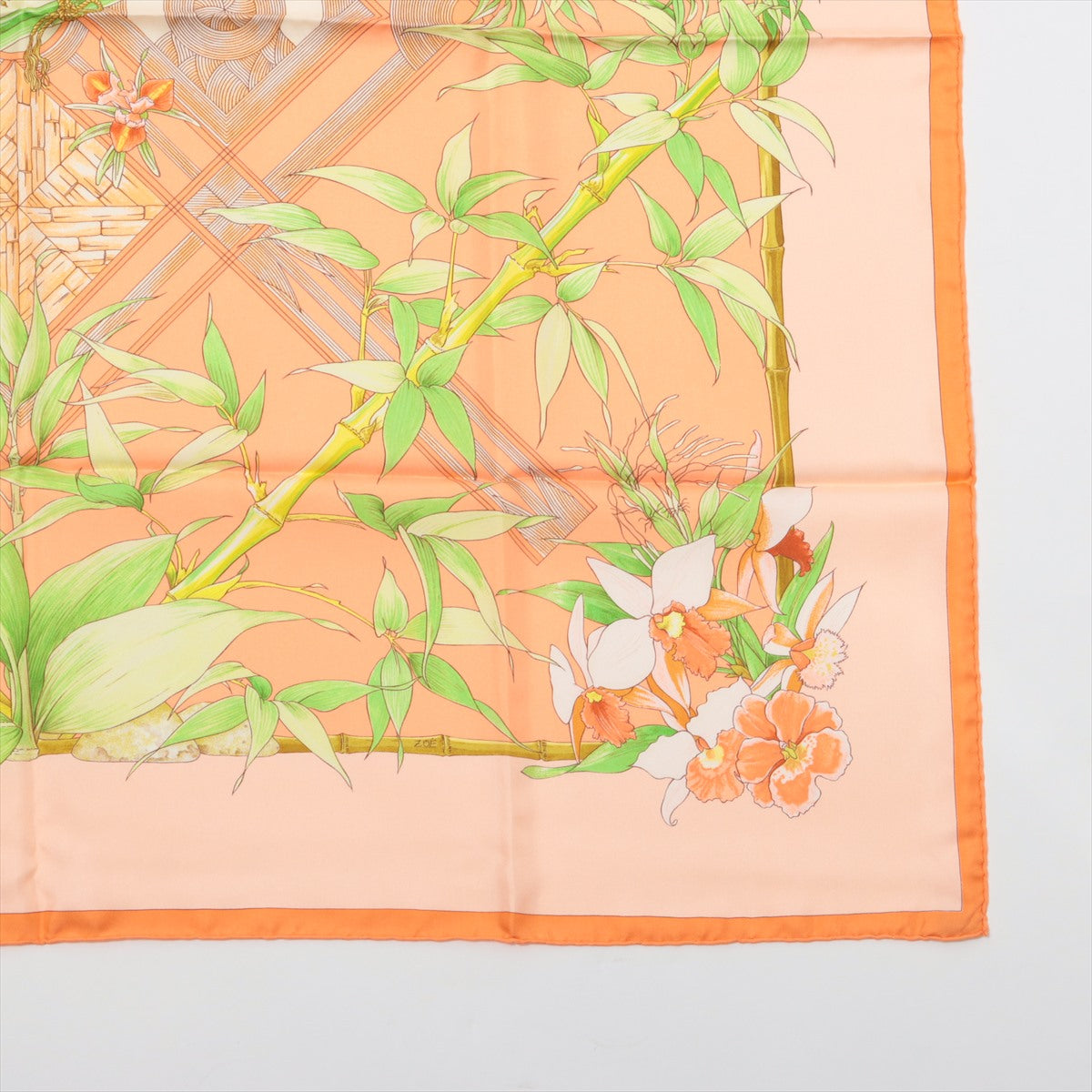 エルメス カレ90 SERENITE 竹 スカーフ シルク オレンジ