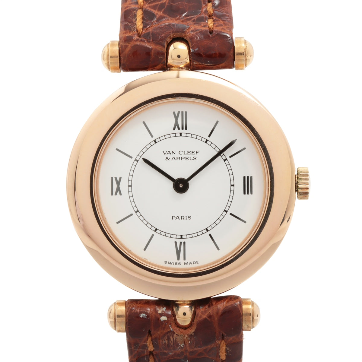 【116169】Van Cleef & Arpels ヴァンクリーフ＆アーペル  28640 ラ・コレクション ホワイトシェルダイヤル PG/レザー（クロコ） クオーツ 保証書 当店オリジナルボックス 腕時計 時計 WATCH レディース 女性 女