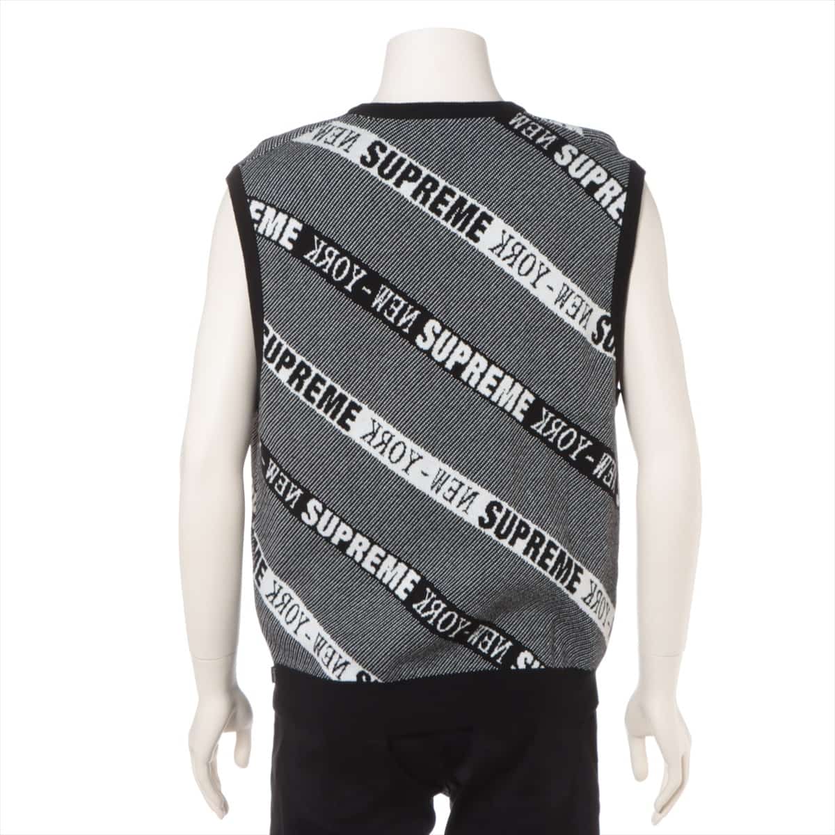 シュプリーム 22SS コットン ニットベスト M メンズ ブラック×ホワイト  Stripe Sweater Vest